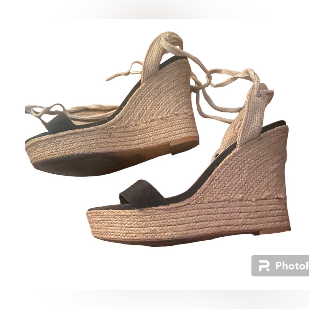 Victoria’s Secret Wedge platform sandals lace up ankle black espadrilles Size 8 - Picture 3 of 8